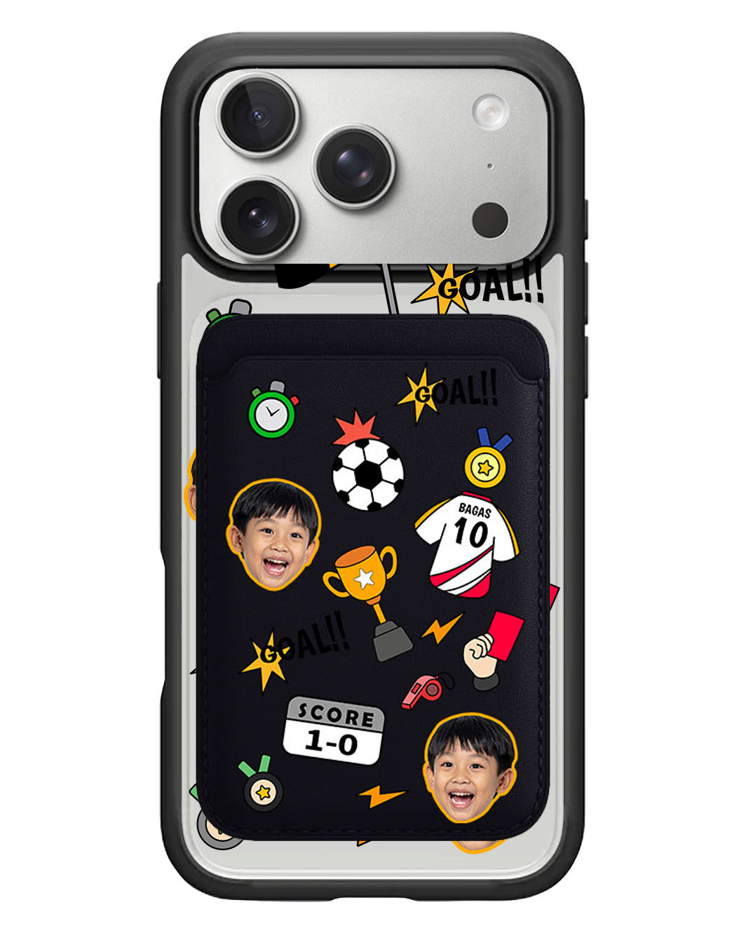 iPhone Magnetic Wallet Case - Face Grid Soccer