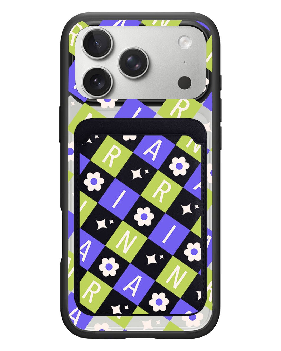 iPhone Magnetic Wallet Case - Flower Grid Monogram 5.0