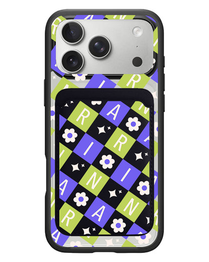 iPhone Magnetic Wallet Case - Flower Grid Monogram 5.0