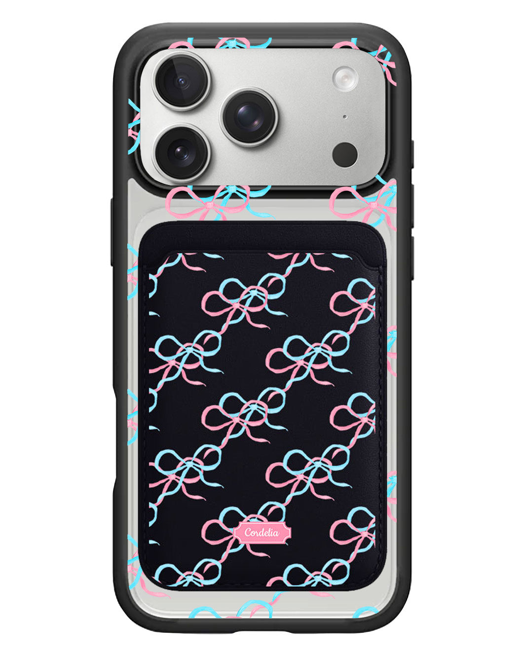 iPhone Magnetic Wallet Case - Coquette Pink & Blue Bow