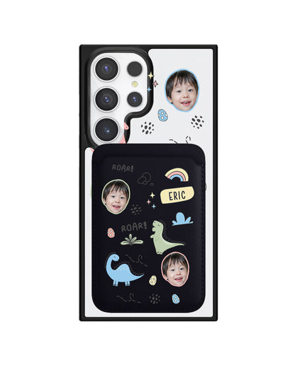 Android Magnetic Wallet Case - Face Grid Dino