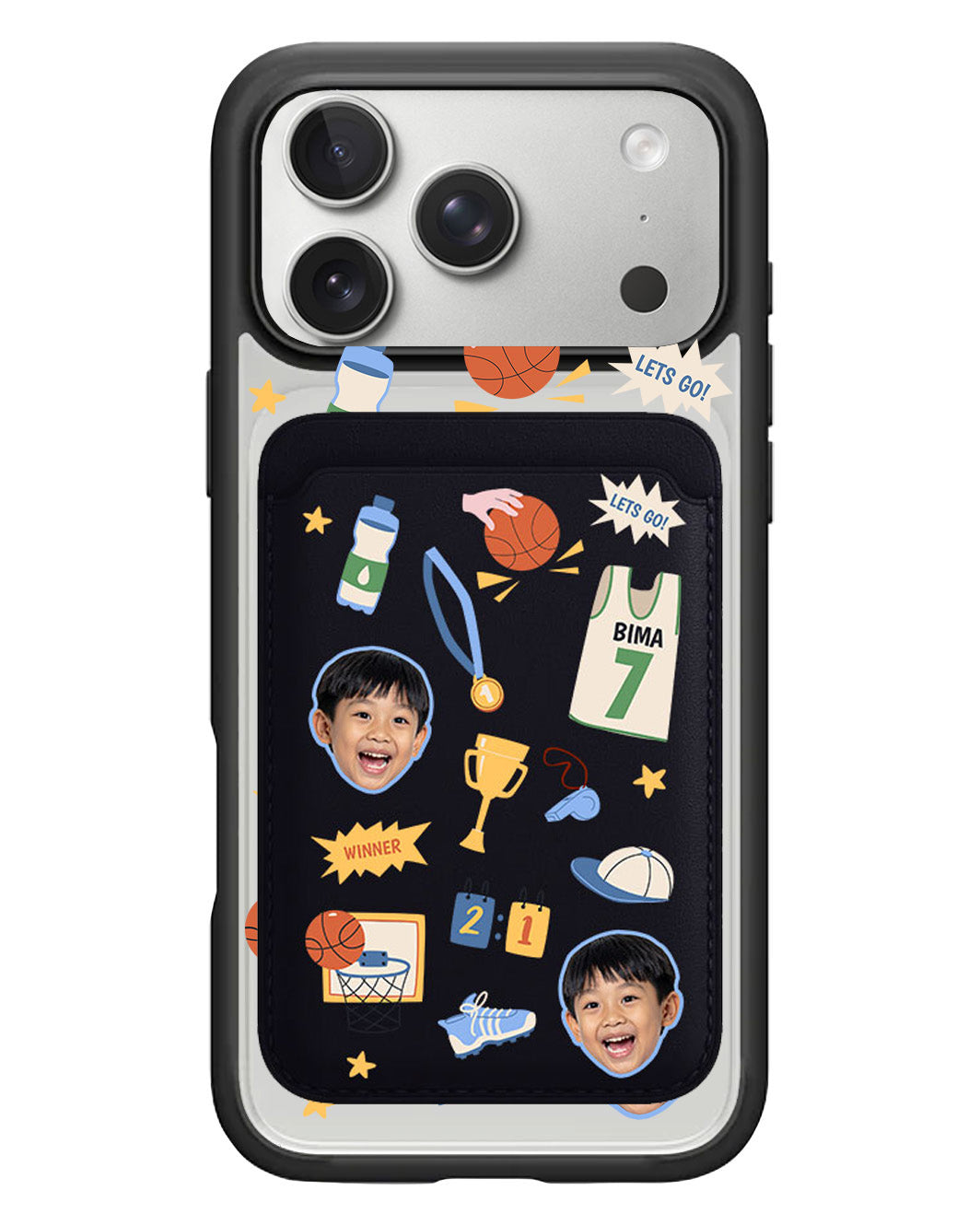 iPhone Magnetic Wallet Case - Face Grid Basketball