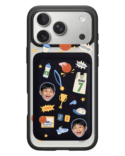 iPhone Magnetic Wallet Case - Face Grid Basketball
