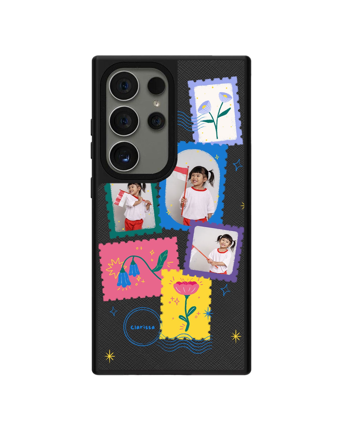 Android Leather Grip Case - Face Grid Floral Stamps