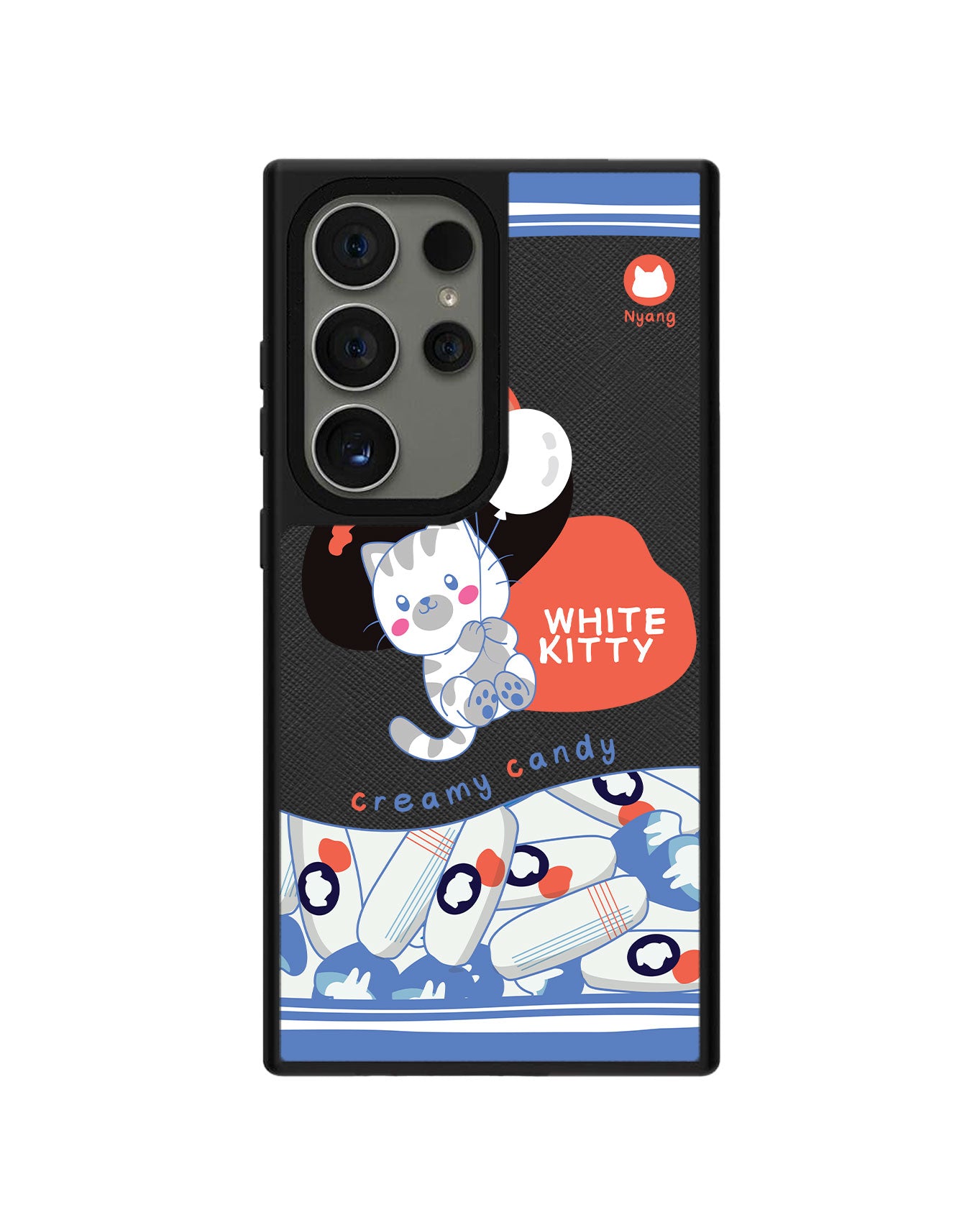 Android Leather Grip Case - White Kitty