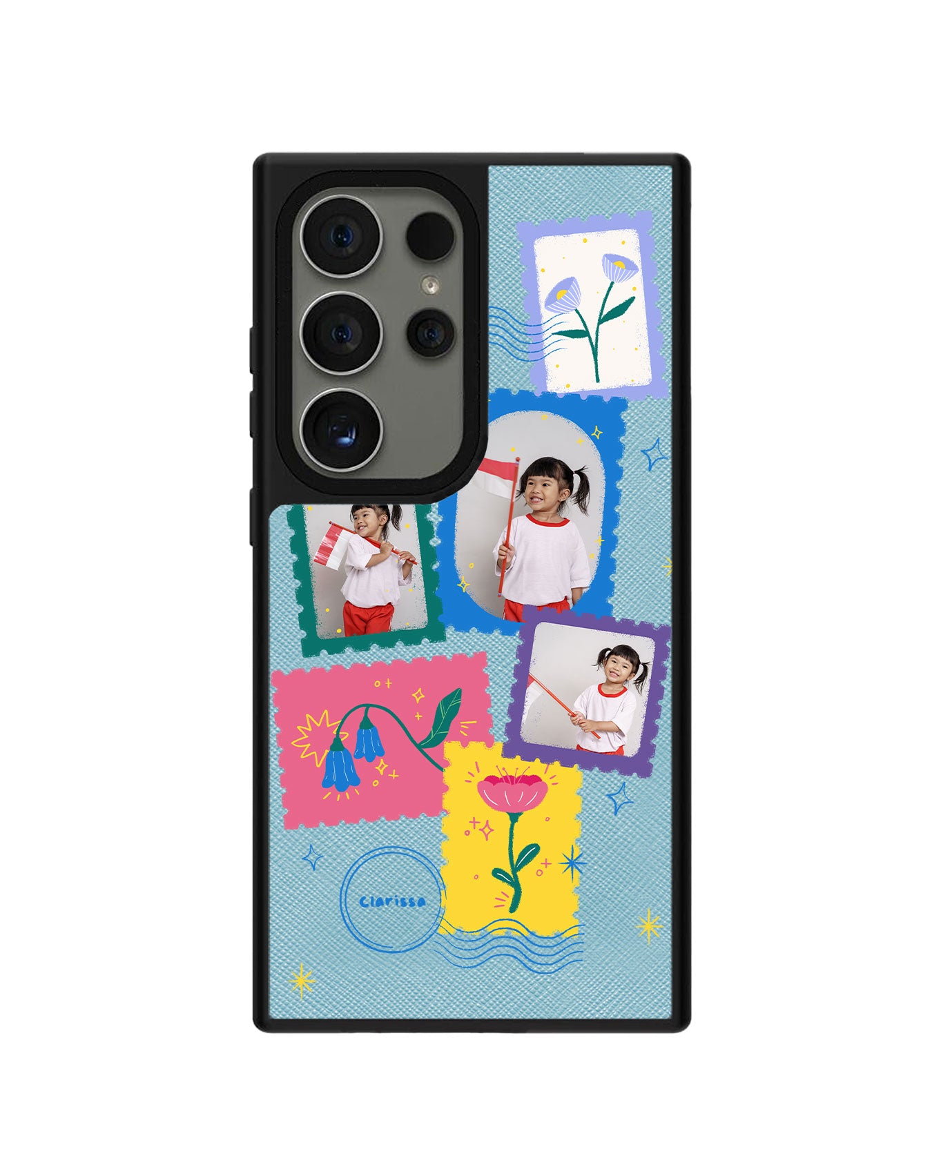 Android Leather Grip Case - Face Grid Floral Stamps