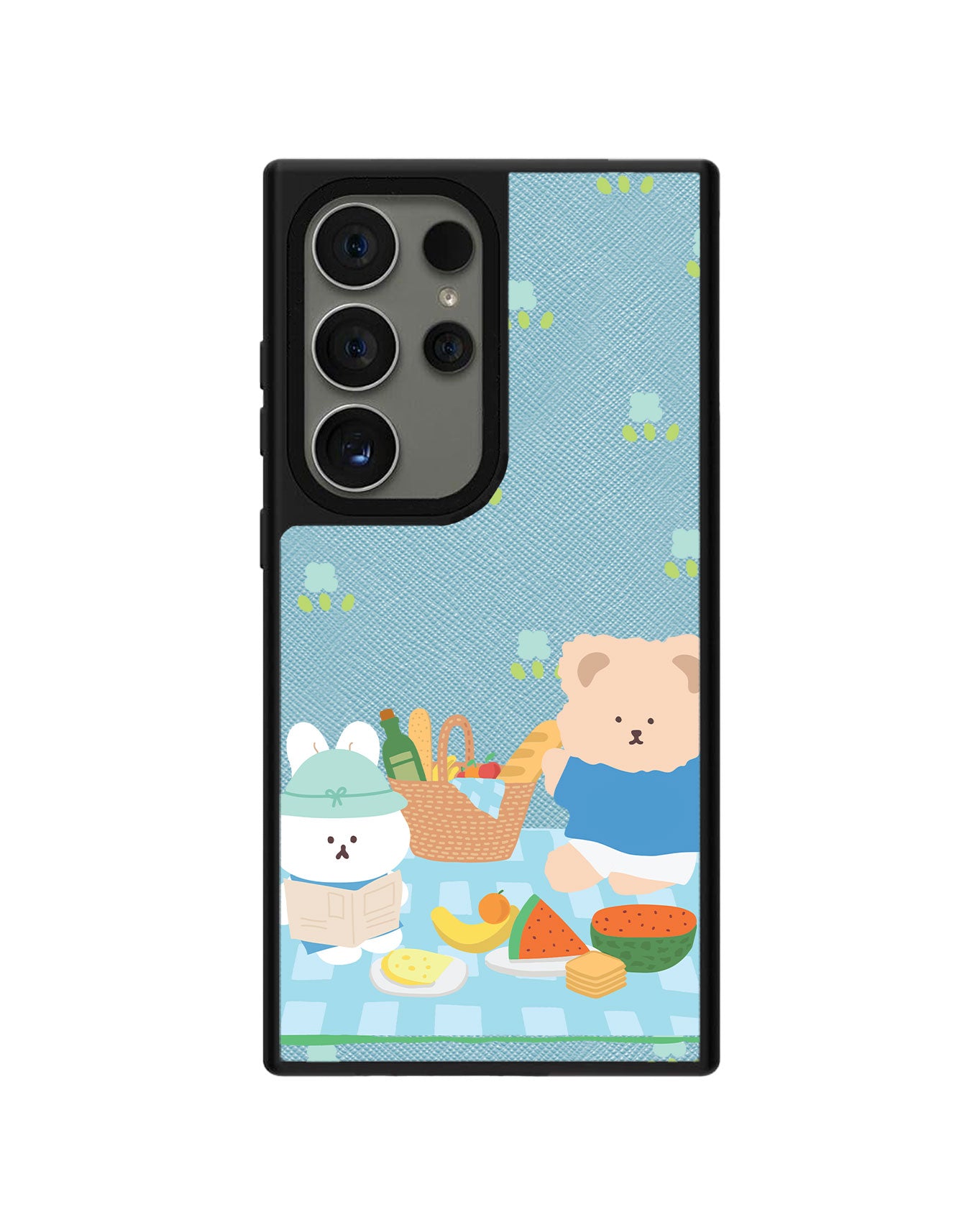 Android Leather Grip Case - Picnic Bear Blue