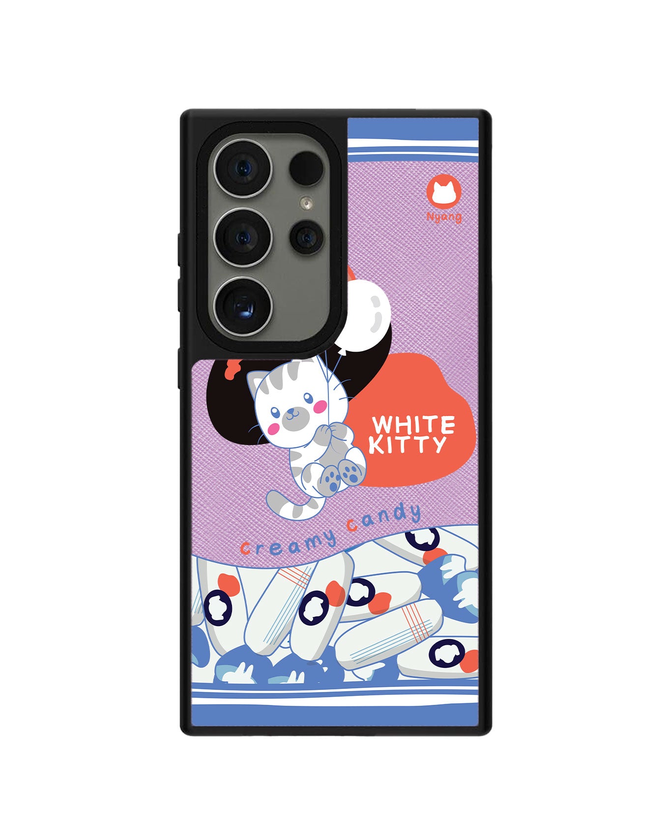 Android Leather Grip Case - White Kitty