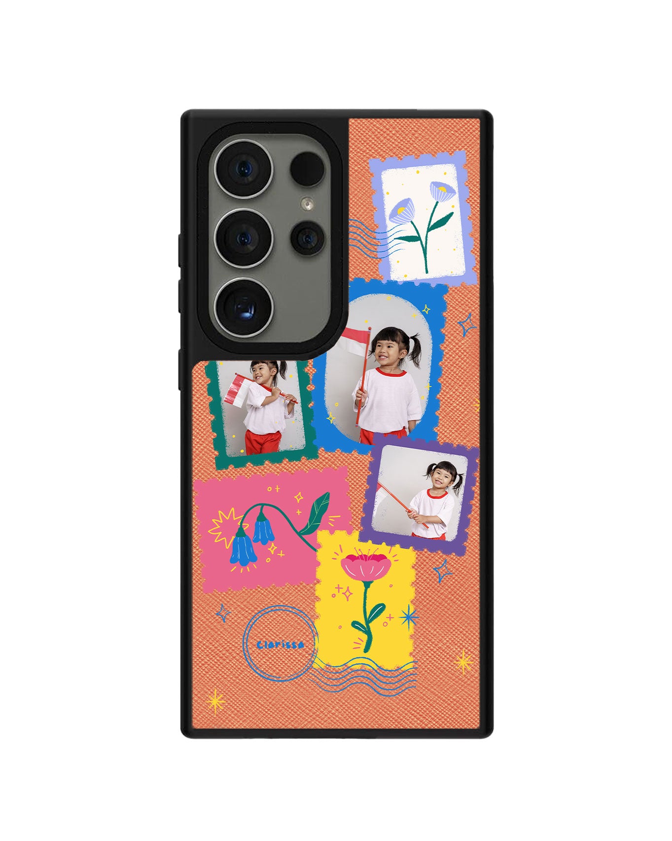 Android Leather Grip Case - Face Grid Floral Stamps