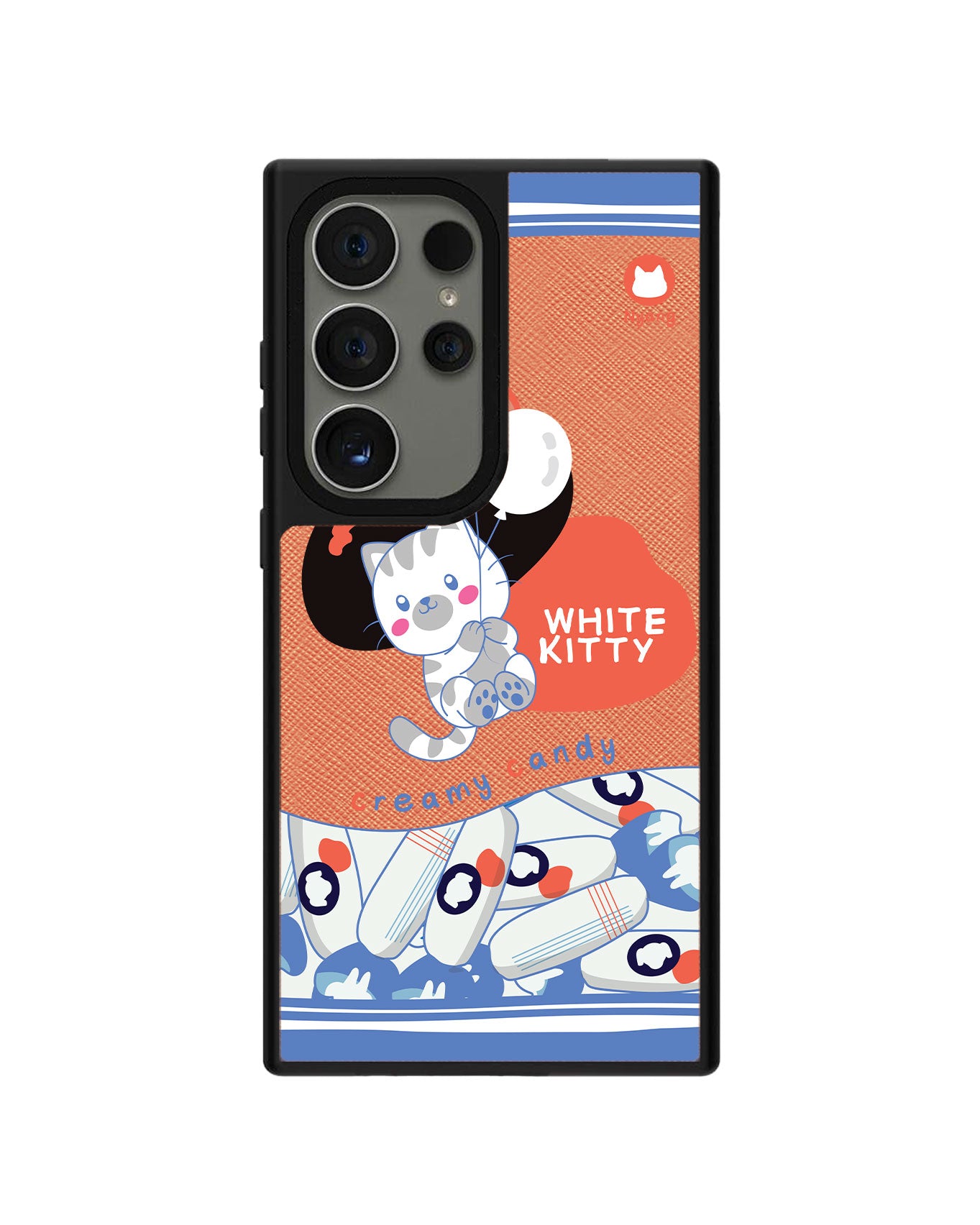 Android Leather Grip Case - White Kitty