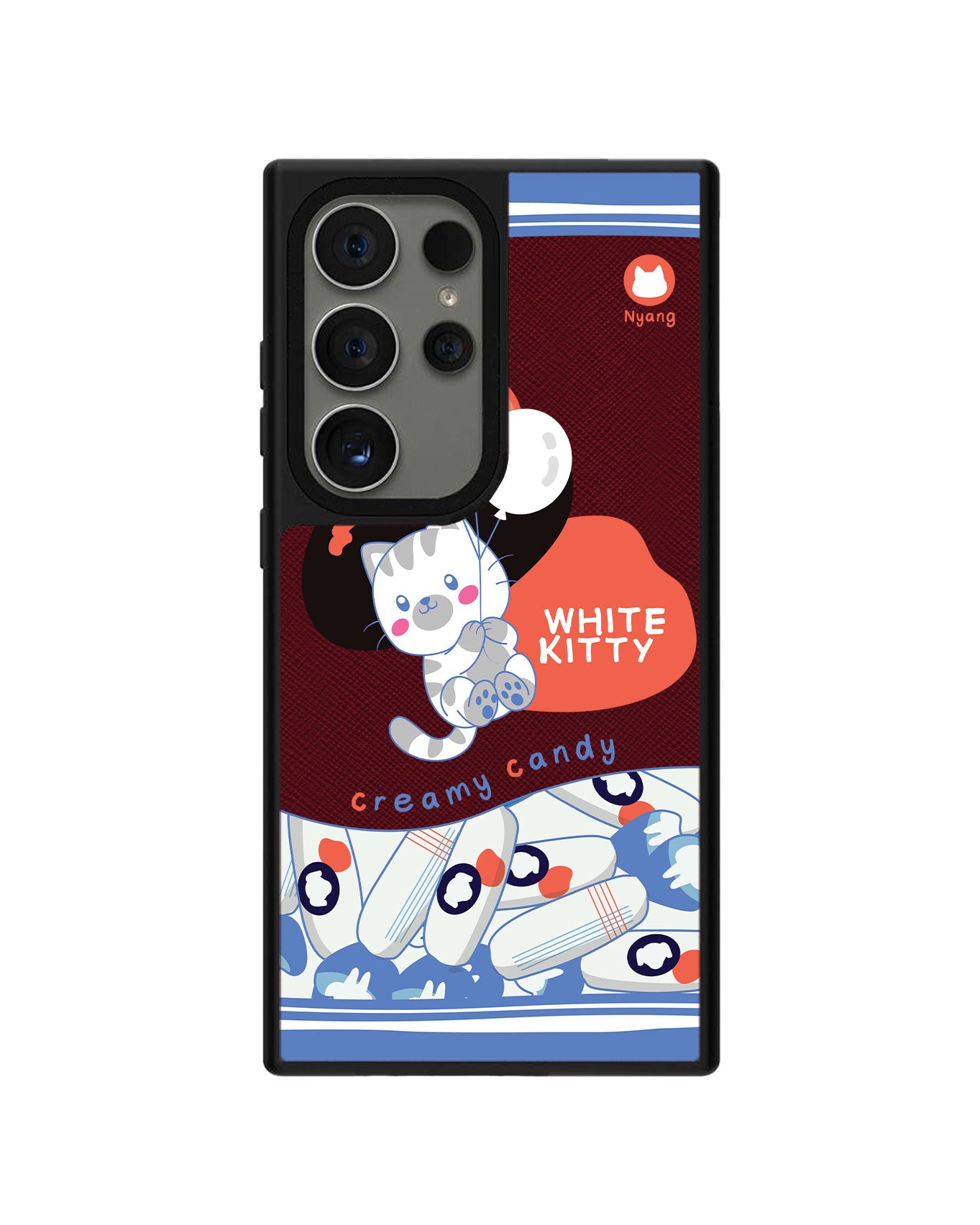 Android Leather Grip Case - White Kitty