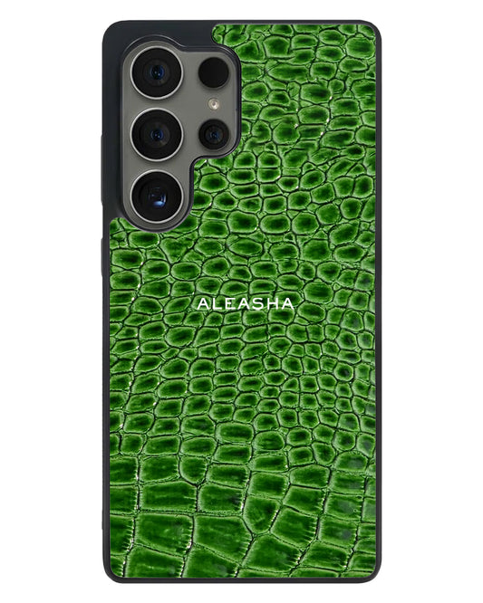 Android Textured Leather Case - Glossy Croco Emerald Green
