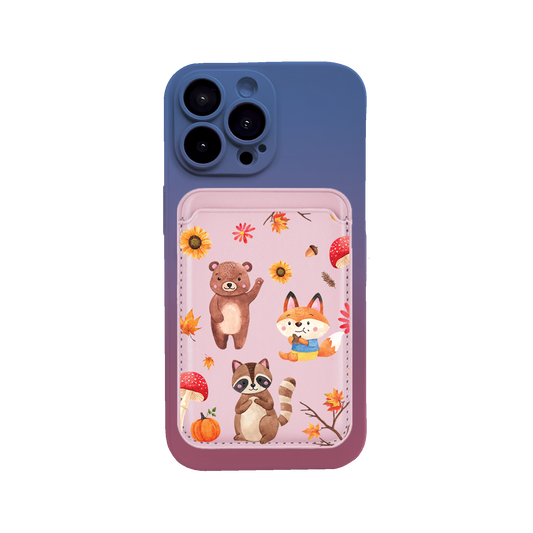 iPhone Magnetic Wallet Silicone Case - Autumn Animals