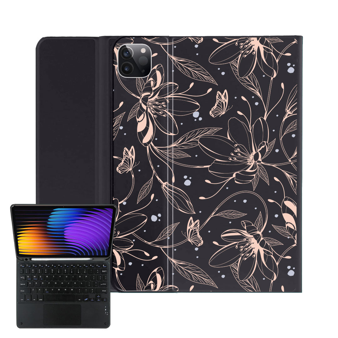 iPad / Android Tab Wireless Keyboard Flipcover - Sketchy Flower & Butterfly 1.0