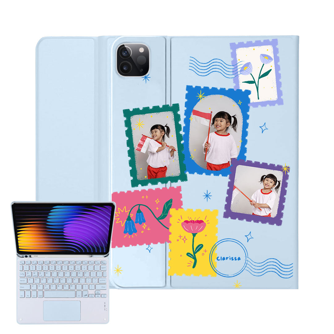 iPad / Android Tab Wireless Keyboard Flipcover - Face Grid Floral Stamps