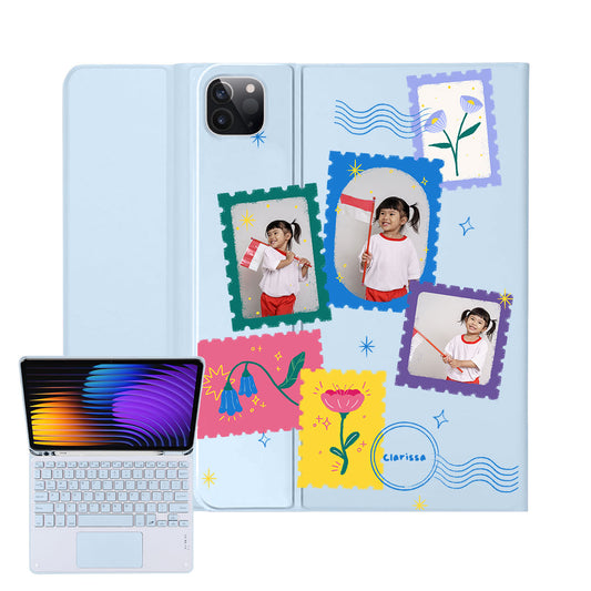 iPad / Android Tab Wireless Keyboard Flipcover - Face Grid Floral Stamps