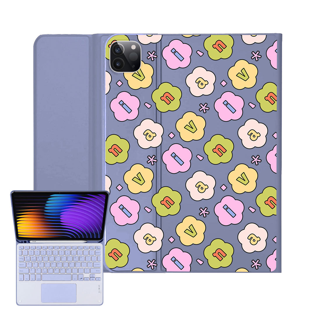 iPad / Android Tab Wireless Keyboard Flipcover - Flower Petals Monogram 1.0