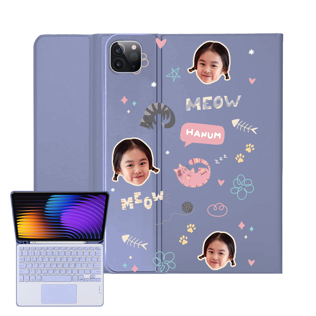 iPad / Android Tab Wireless Keyboard Flipcover - Face Grid Kitty