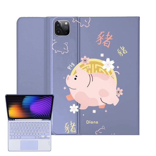 iPad / Android Tab Wireless Keyboard Flipcover - Pig (Chinese Zodiac / Shio)
