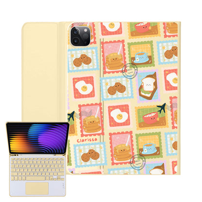 iPad / Android Tab Wireless Keyboard Flipcover - Breakfast Menu Stamps