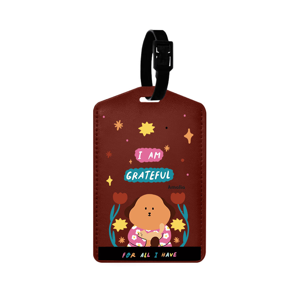 Vegan Leather Bag Tag - Kiku and the Cat