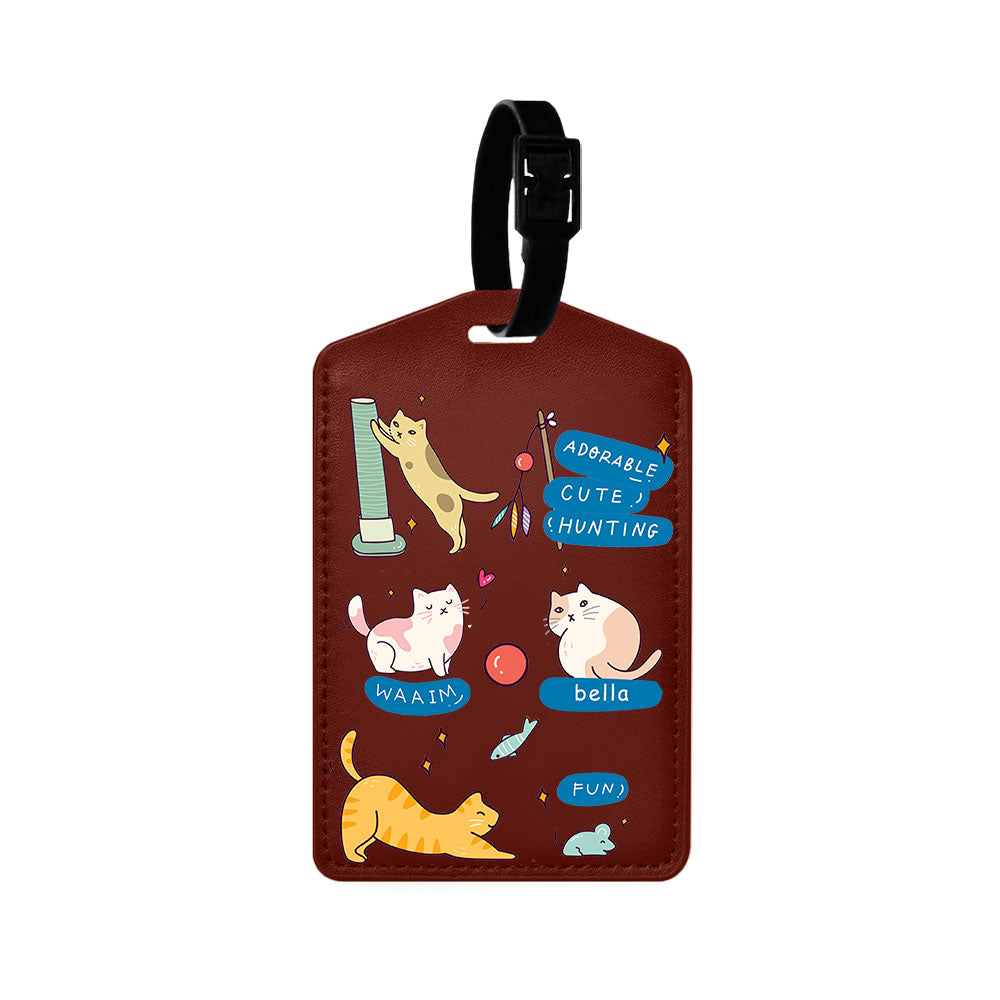 Vegan Leather Bag Tag - Playful Cat 2.0