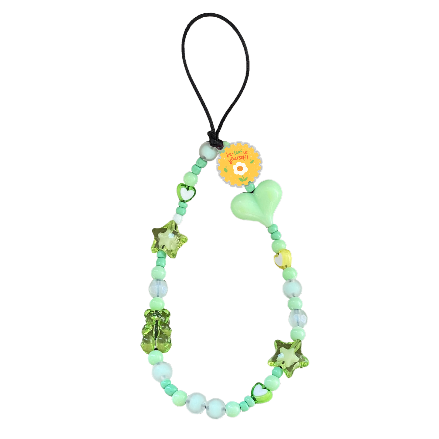 Beaded Strap with Acrylic Charm - Beleaf in Yourself