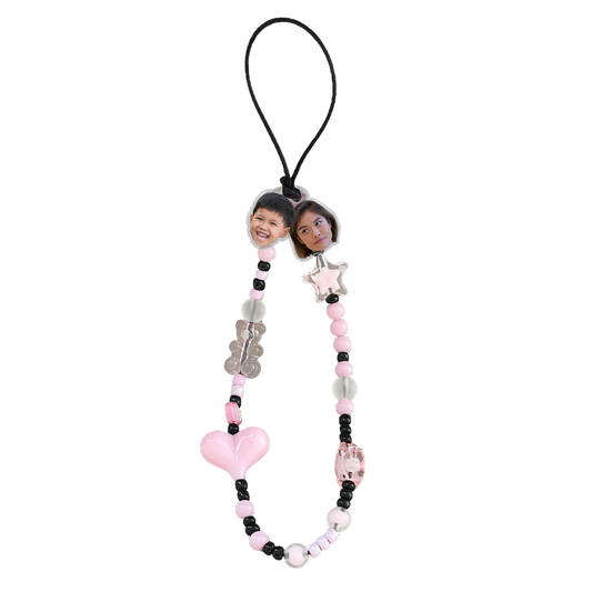 Beaded Strap with Acrylic Charm - Face Grid Black Pink