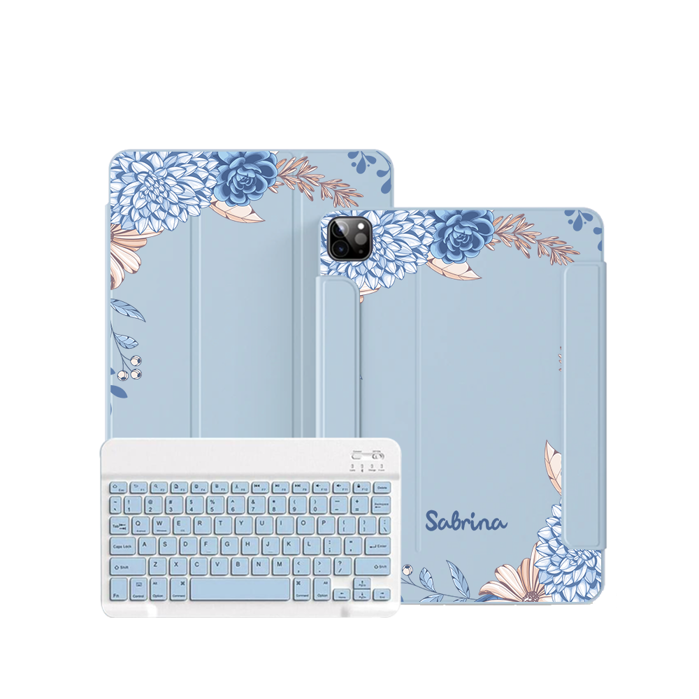 iPad / Android Tab Wireless Keyboard Flipcover - Blue Florals