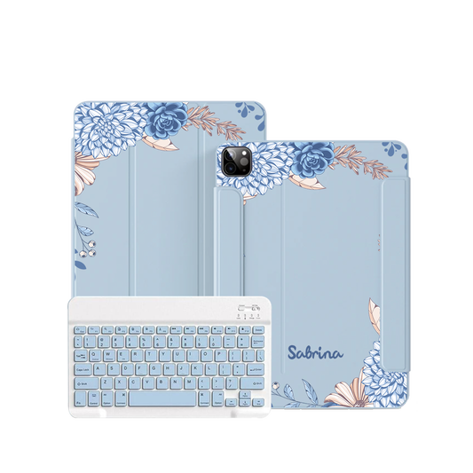 iPad / Android Tab Wireless Keyboard Flipcover - Blue Florals