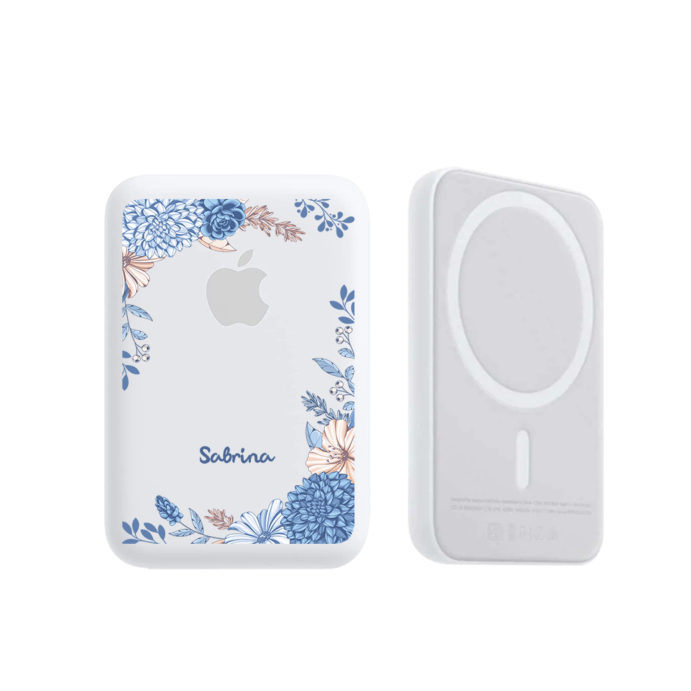 Magnetic Wireless Powerbank - Blue Florals