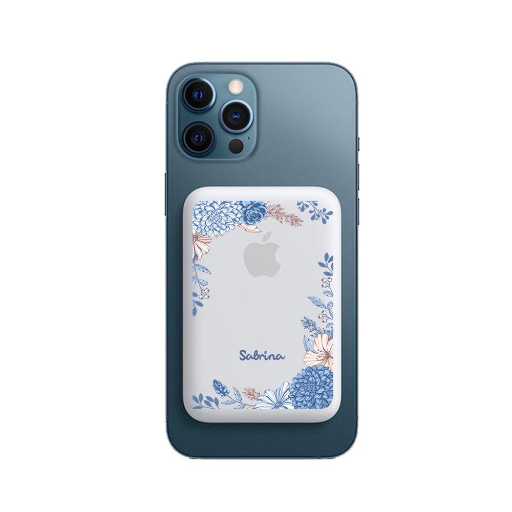 Magnetic Wireless Powerbank - Blue Florals