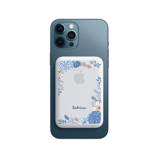 Magnetic Wireless Powerbank - Blue Florals