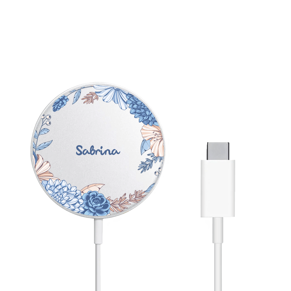 Magnetic Wireless Charger - Blue Florals