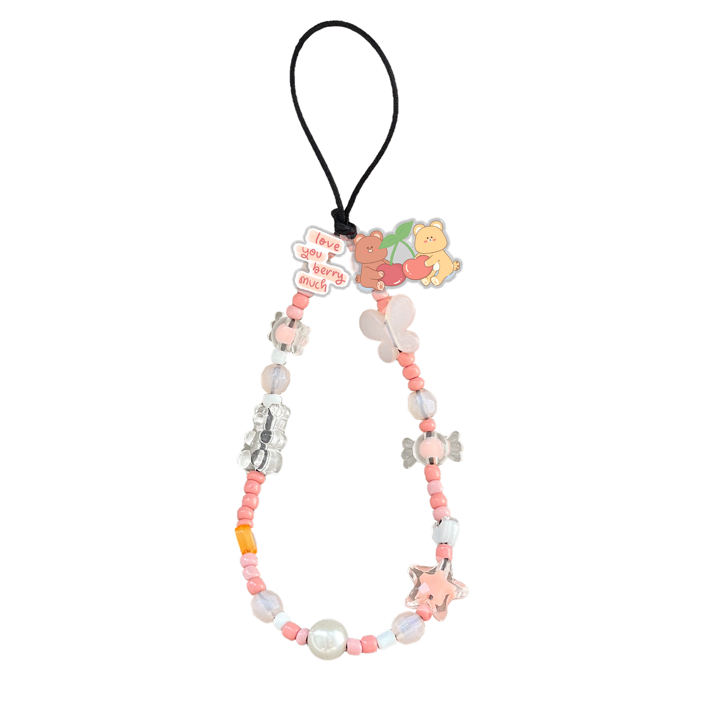 Beaded Strap with Acrylic Charm - Cherry Bear