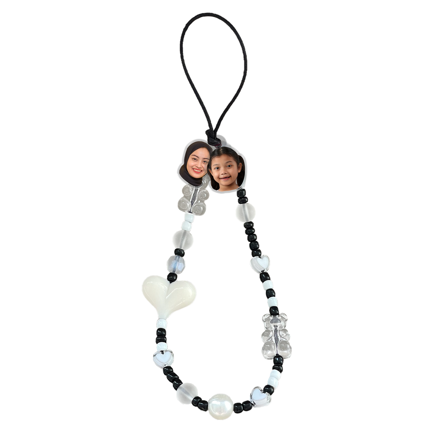 Beaded Strap with Acrylic Charm - Face Grid Cookies & Cream