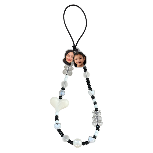 Beaded Strap with Acrylic Charm - Face Grid Cookies & Cream