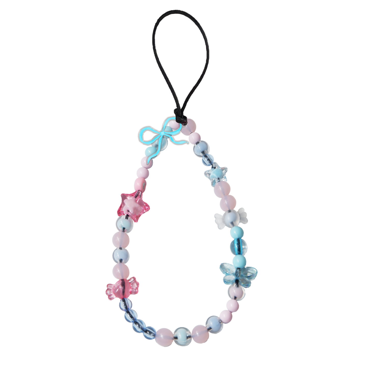 Beaded Strap with Acrylic Charm - Coquette Blue Bow