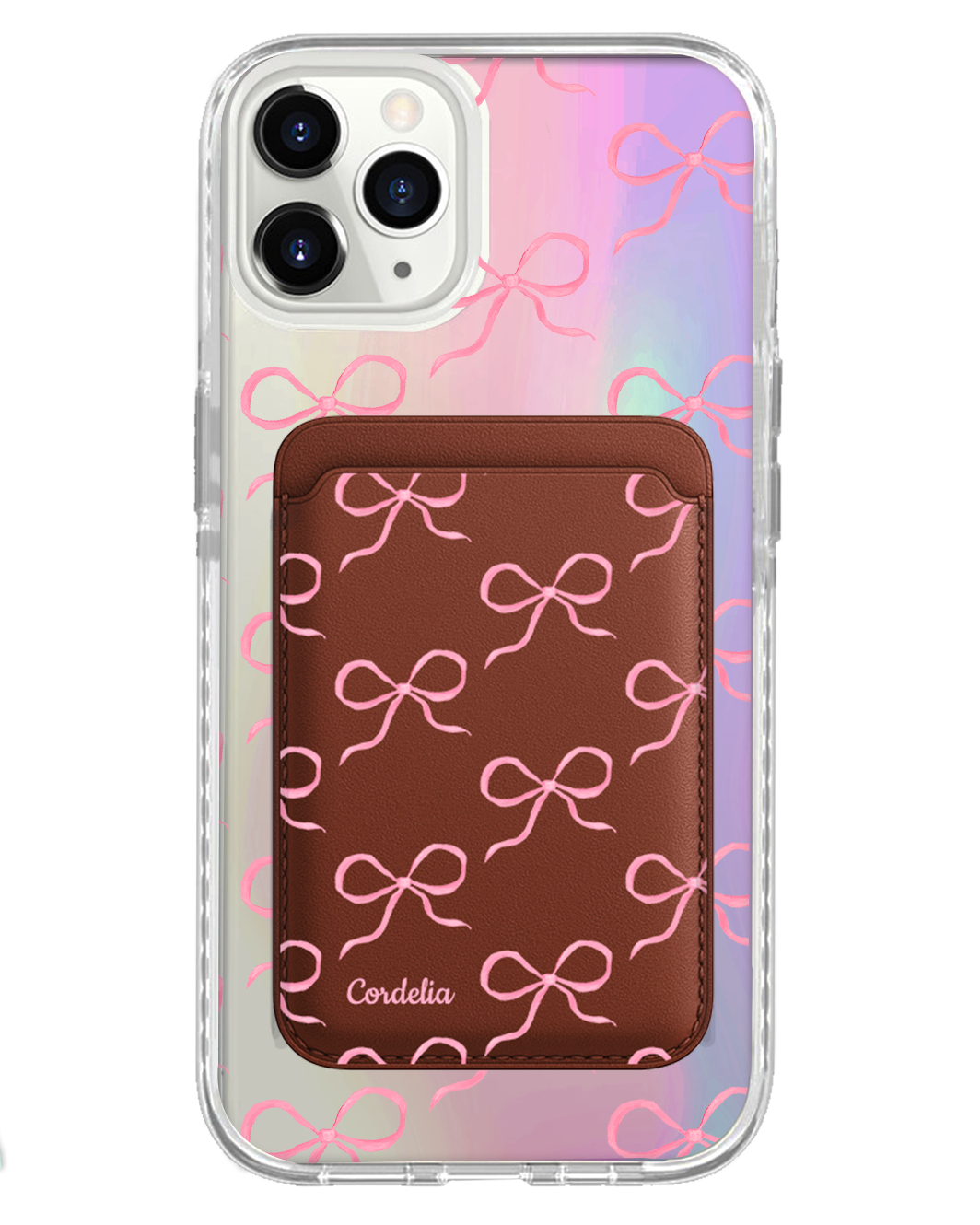 iPhone Magnetic Wallet Holo Case - Coquette Pink Bow