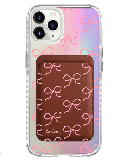 iPhone Magnetic Wallet Holo Case - Coquette Pink Bow