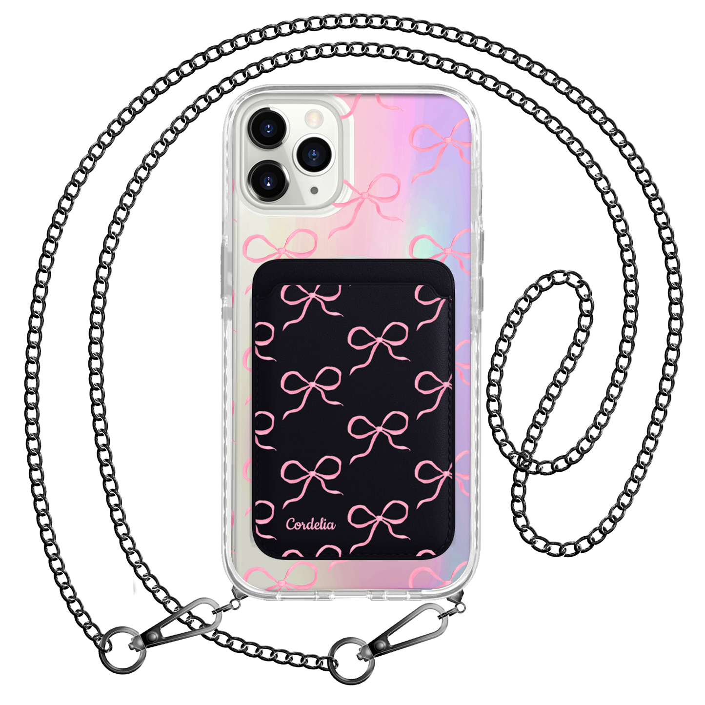 iPhone Magnetic Wallet Holo Case - Coquette Pink Bow