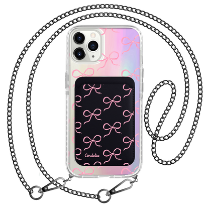 iPhone Magnetic Wallet Holo Case - Coquette Pink Bow