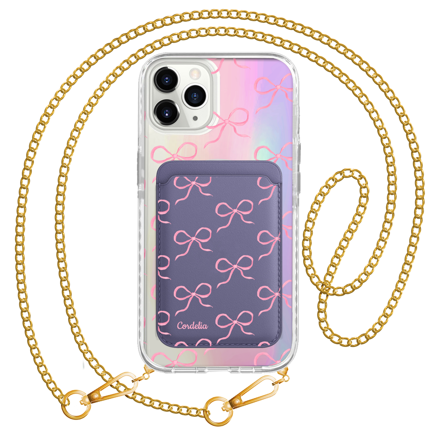 iPhone Magnetic Wallet Holo Case - Coquette Pink Bow