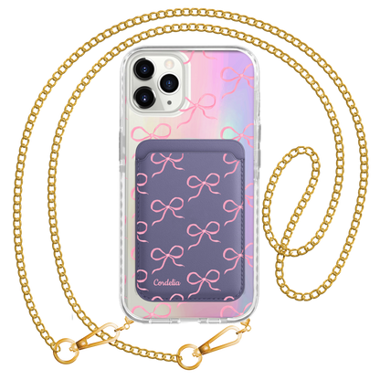 iPhone Magnetic Wallet Holo Case - Coquette Pink Bow