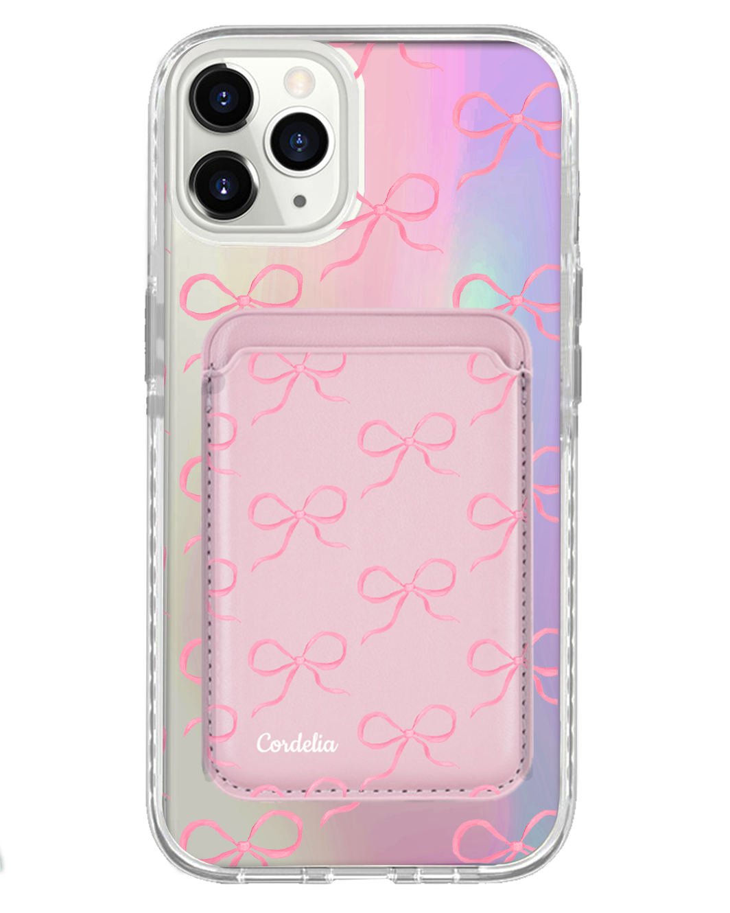 iPhone Magnetic Wallet Holo Case - Coquette Pink Bow