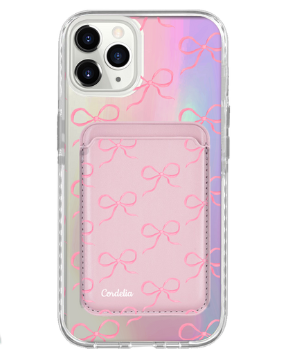 iPhone Magnetic Wallet Holo Case - Coquette Pink Bow