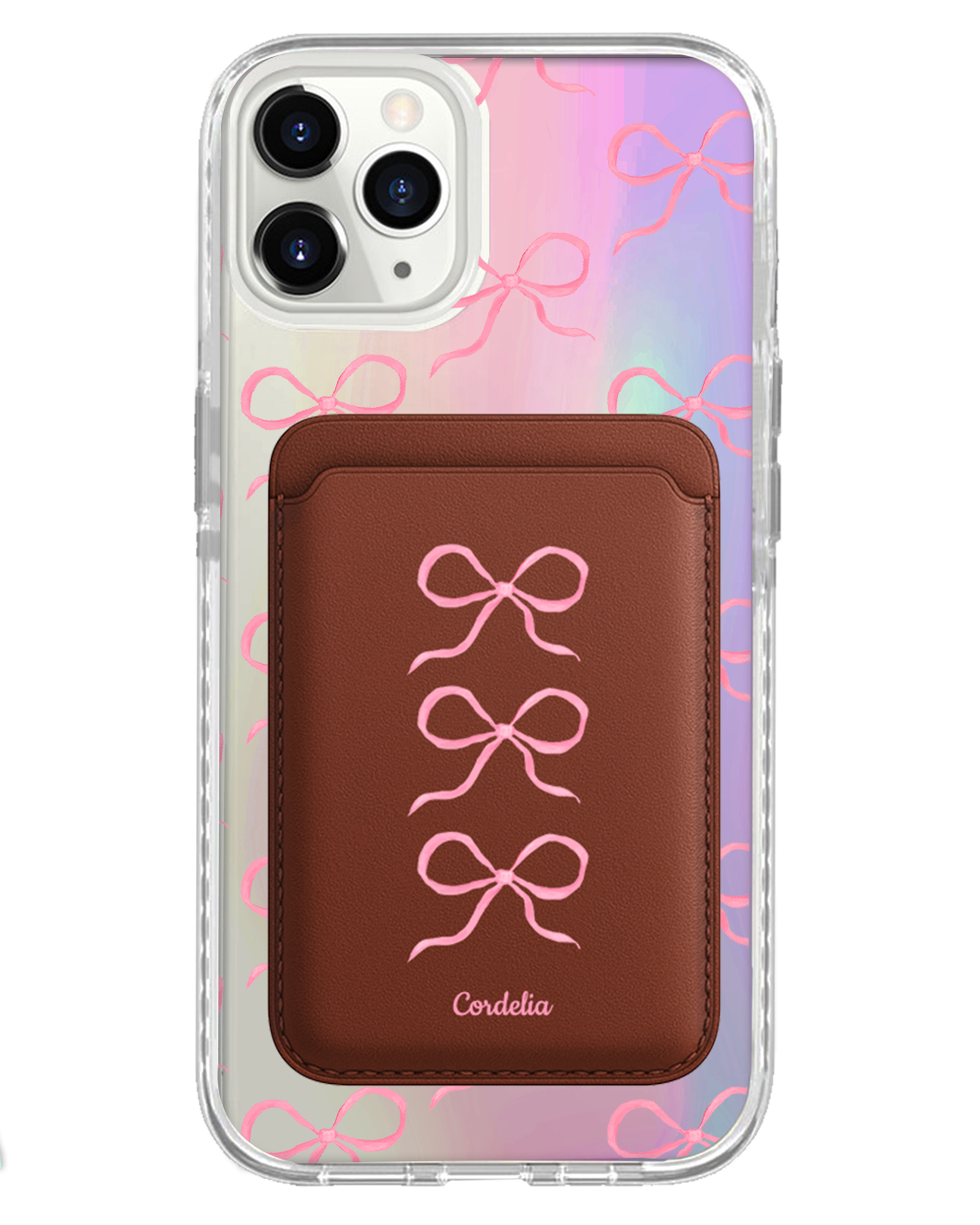 iPhone Magnetic Wallet Holo Case - Coquette Triple Bow