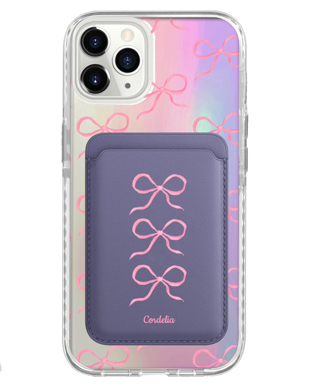 iPhone Magnetic Wallet Holo Case - Coquette Triple Bow