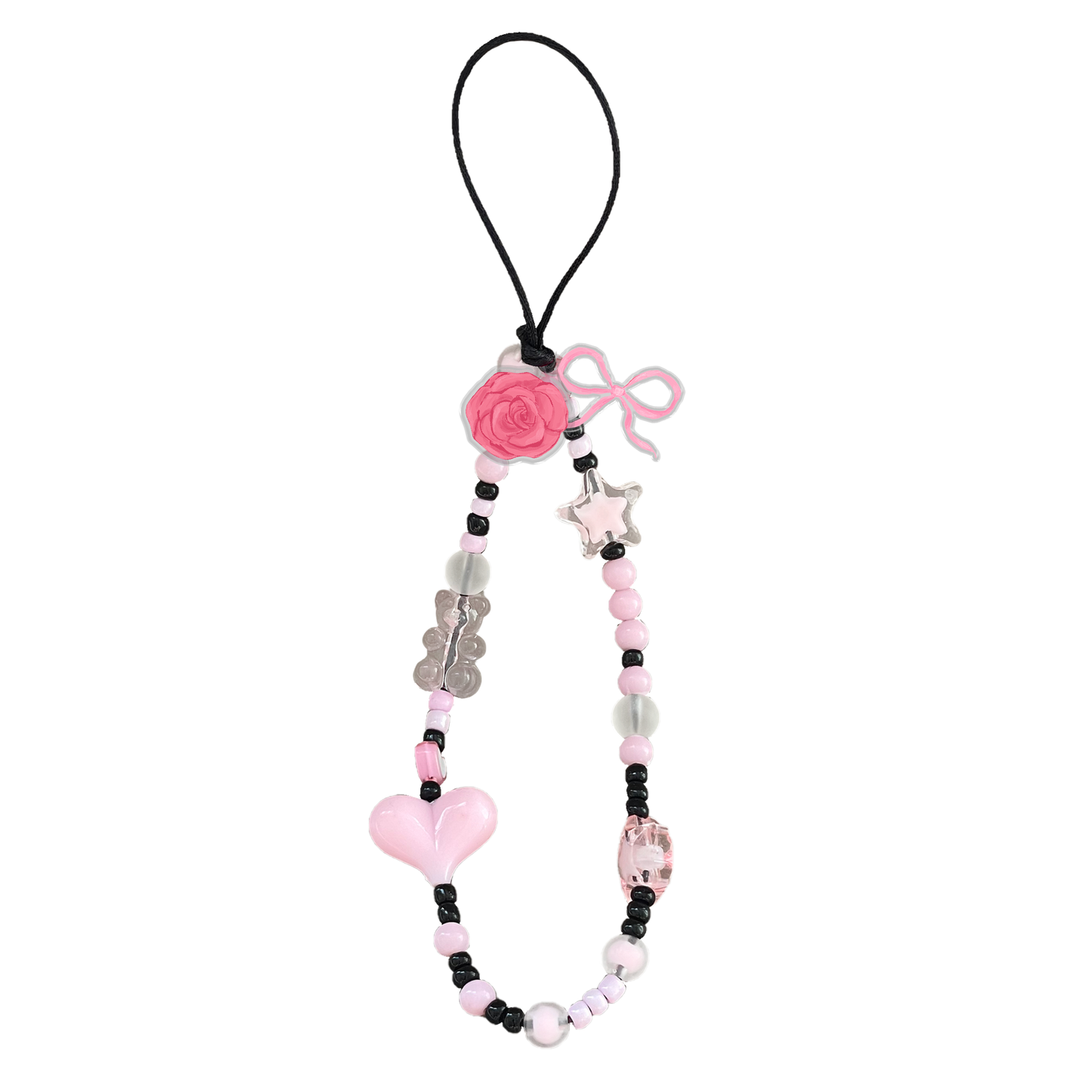 Beaded Strap with Acrylic Charm - Coquette Rose