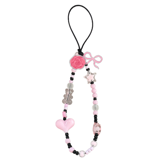 Beaded Strap with Acrylic Charm - Coquette Rose